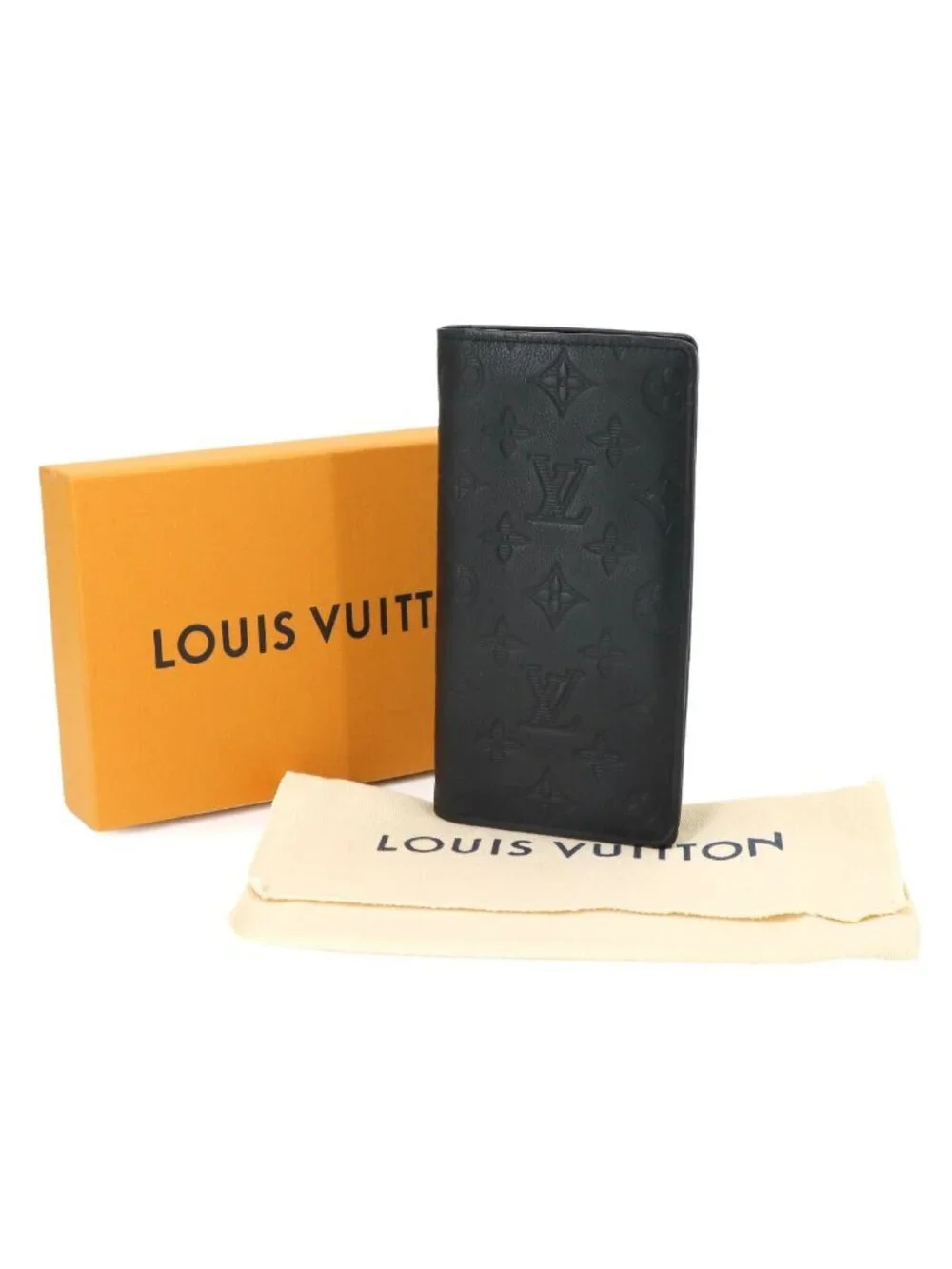 Louis Vuitton Monogram Shadow Portefeuille Brazza Bifold Wallet Leather Black